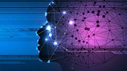 Artificial intelligence. Technology web background. Virtual conc