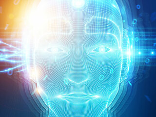 Robotic man cyborg face representing artificial intelligence 3D