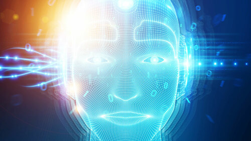 Robotic man cyborg face representing artificial intelligence 3D