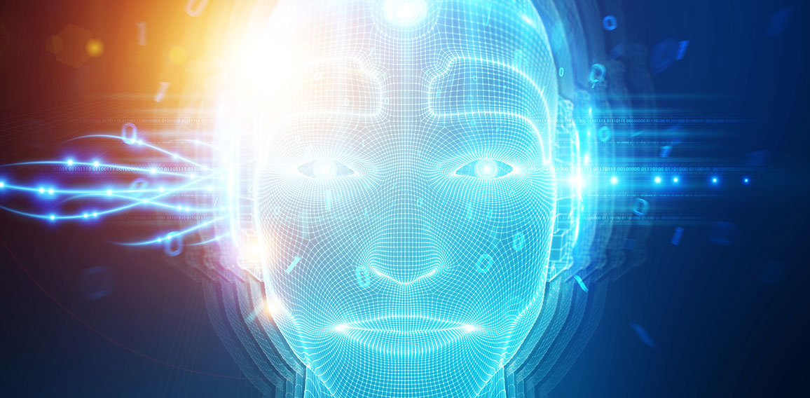 Robotic man cyborg face representing artificial intelligence 3D