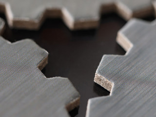 Closeup of mechanism of metal car parts gears