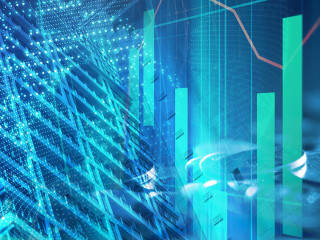 pile of coins on technology financial graph background.