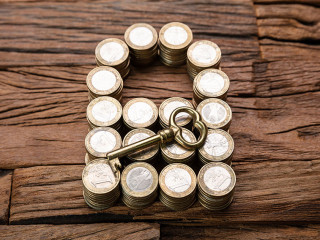 Stacked Coins Forming Lock