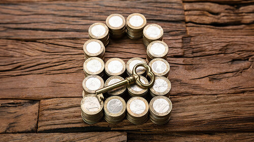 Stacked Coins Forming Lock