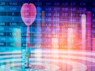Target arrow on dart board and stock market indicator graph. Fin
