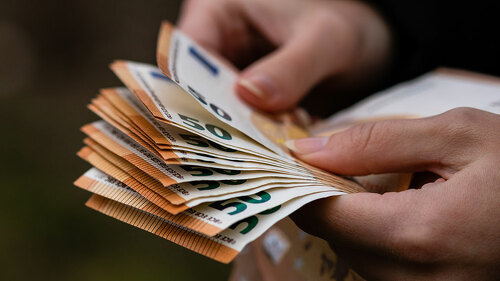Woman counting money, counting EURO close up