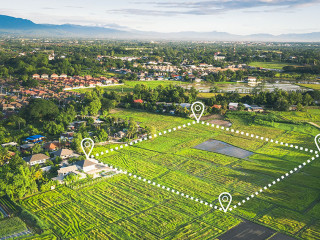 Aerial view of land and positioning point area.