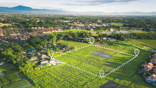 Aerial view of land and positioning point area.