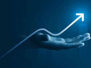 Hand growth arrow symbol business up background of success graph