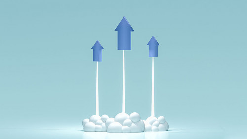 rocket rapid growth of economic indicators. economic and financial growth. Rocket growth chart web banner. fast growth chart. Financial data concept. Bar chart and growing up. 3d rendering