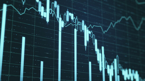 Falling stock exchange statistics on screen.