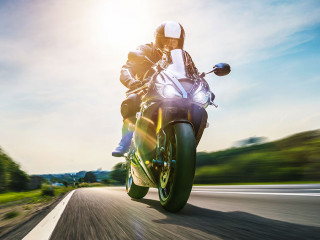 motorbike on the road riding. having fun riding the empty road o