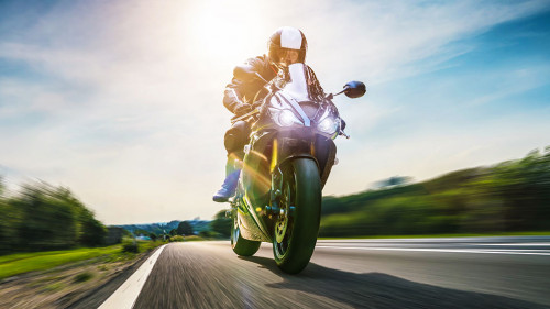 motorbike on the road riding. having fun riding the empty road o