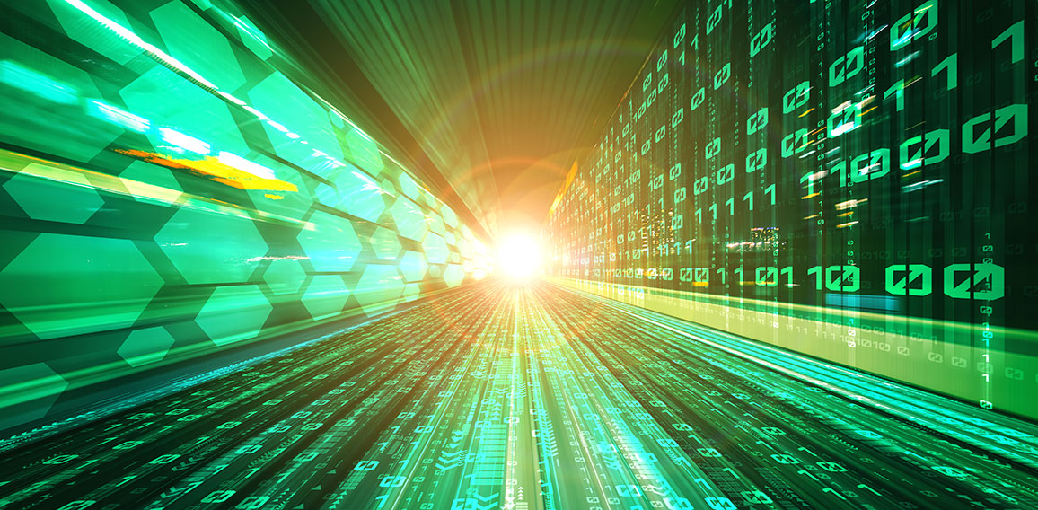 Digital data flow on road with motion blur to create vision of fast speed transfer