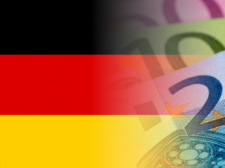 germany flag with euro banknotes