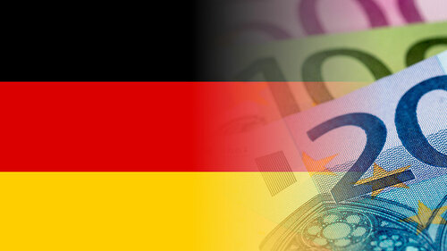germany flag with euro banknotes