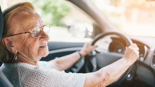 Elderly woman behind the steering wheel
