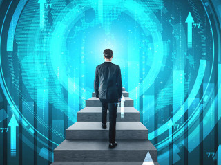 Business growth potential concept with virtual graphic of financial success