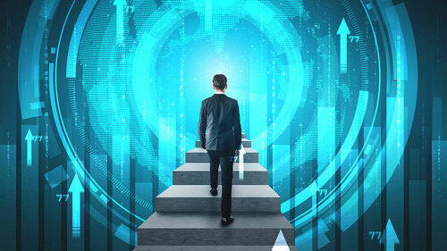 Business growth potential concept with virtual graphic of financial success