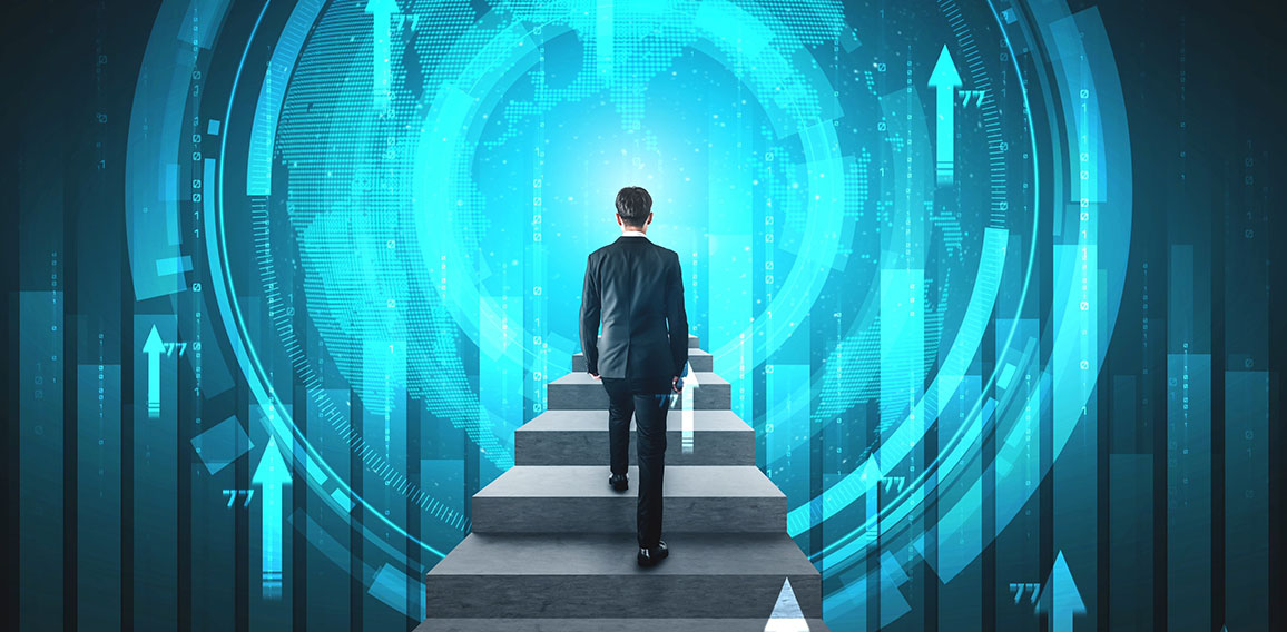 Business growth potential concept with virtual graphic of financial success