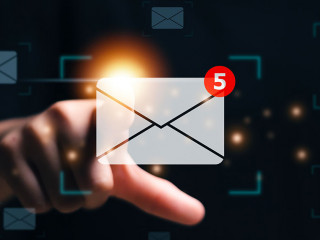 New email notification concept. Woman touch on email in virtual
