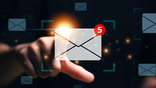 New email notification concept. Woman touch on email in virtual