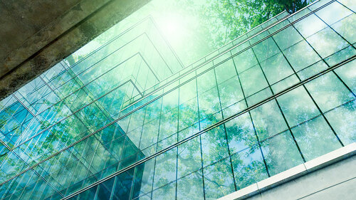 Sustainble green building. Eco-friendly building in modern city.