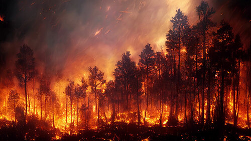 Waldbrand mit Bäumen im Feuer, generative ai technology