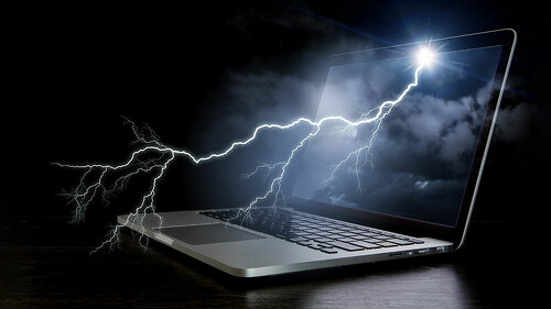 Laptop with lightning. Mixed media