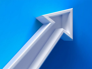 Business presentation layout with 3d arrow growth on a green background with shadow.