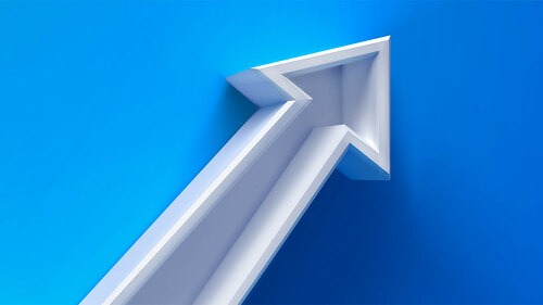 Business presentation layout with 3d arrow growth on a green background with shadow.