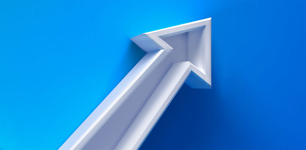 Business presentation layout with 3d arrow growth on a green background with shadow.