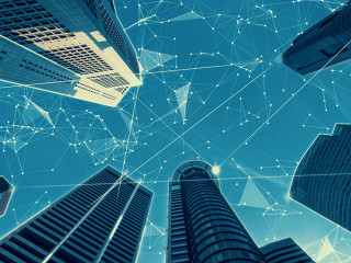 Smart digital city with globalization abstract graphic showing connection network