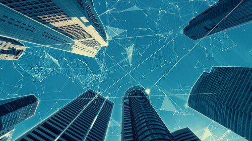 Smart digital city with globalization abstract graphic showing connection network