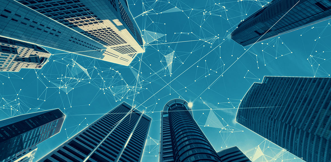 Smart digital city with globalization abstract graphic showing connection network