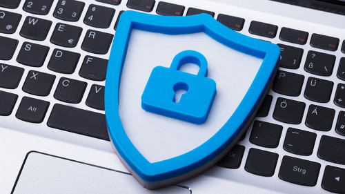 Blue Security Icon On Laptop Keypad