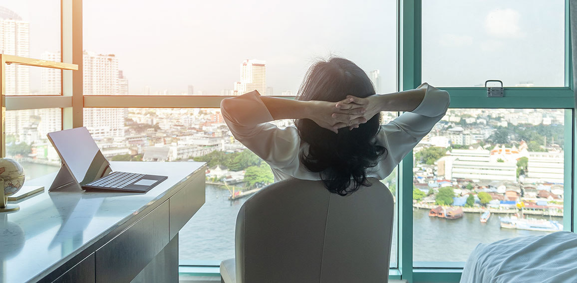 Work-life balance relaxation with Asian working business woman h