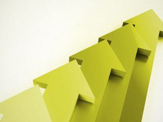 blue arrows on a white background. 3d render.