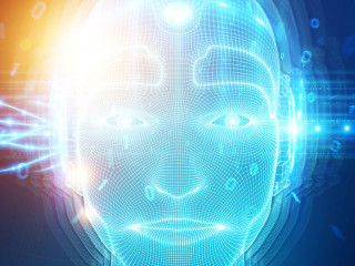 Robotic man cyborg face representing artificial intelligence 3D