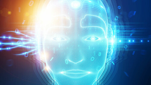 Robotic man cyborg face representing artificial intelligence 3D