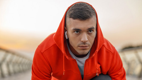 Focused male runner looking in front of him