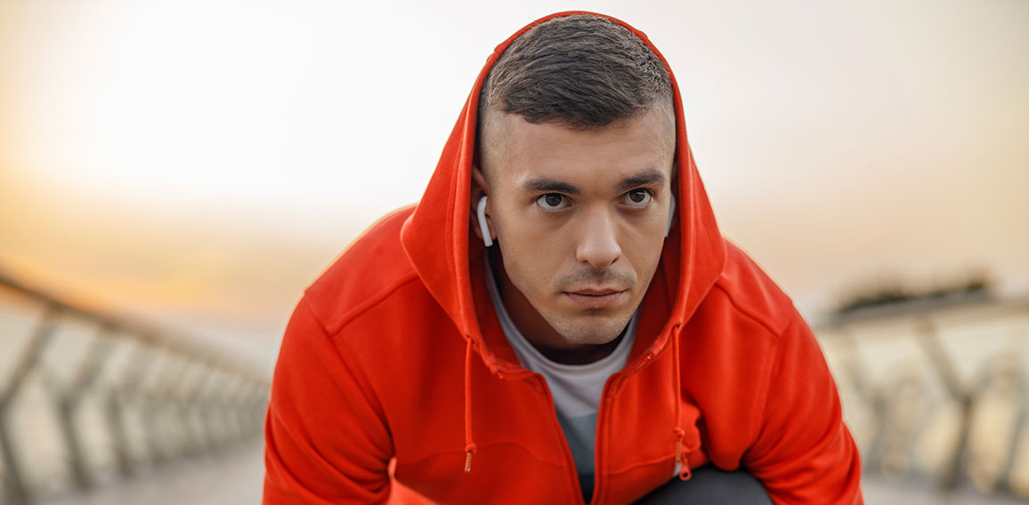 Focused male runner looking in front of him