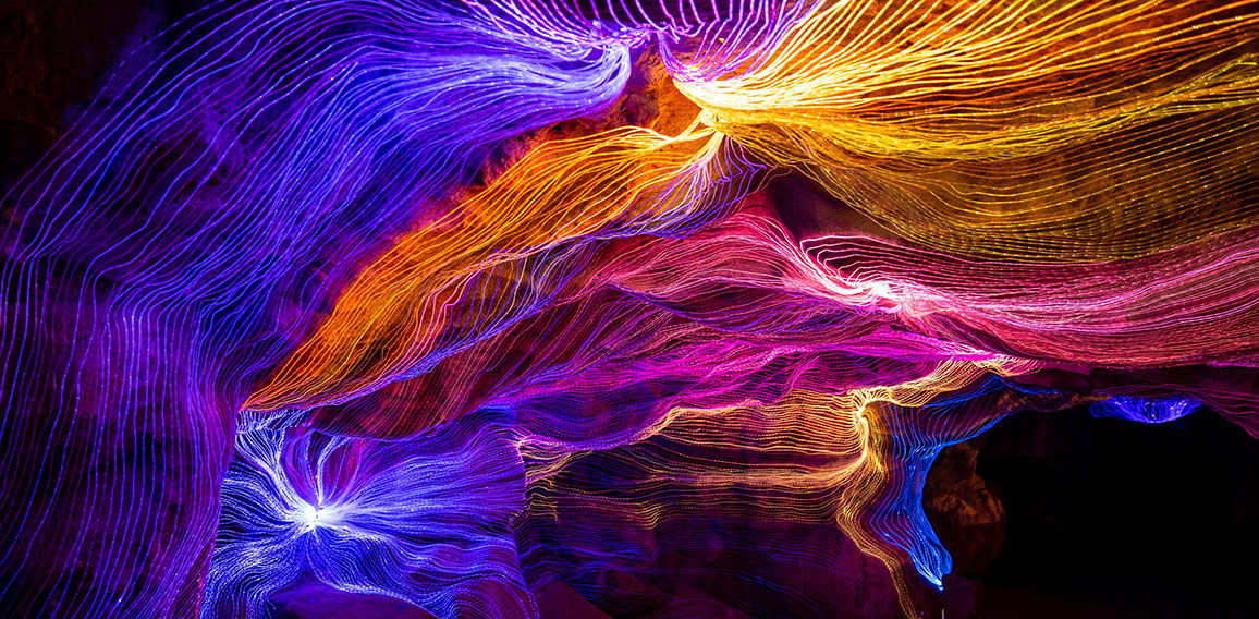Abstract wave of digital weave lines connecting network dots and dark background