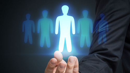 Businessman is selecting best employee candidate. Recruitment an