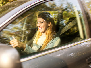 Woman driving car