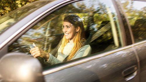 Woman driving car