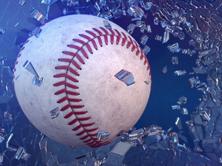 Baseball through broken glass.