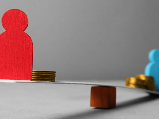 Inequality people income gap. Gold coins on scales.