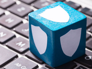 Security Shield Blue Block Over The Laptop Keypad