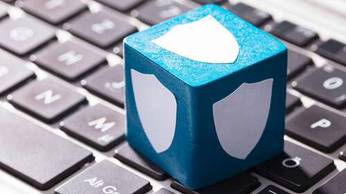 Security Shield Blue Block Over The Laptop Keypad